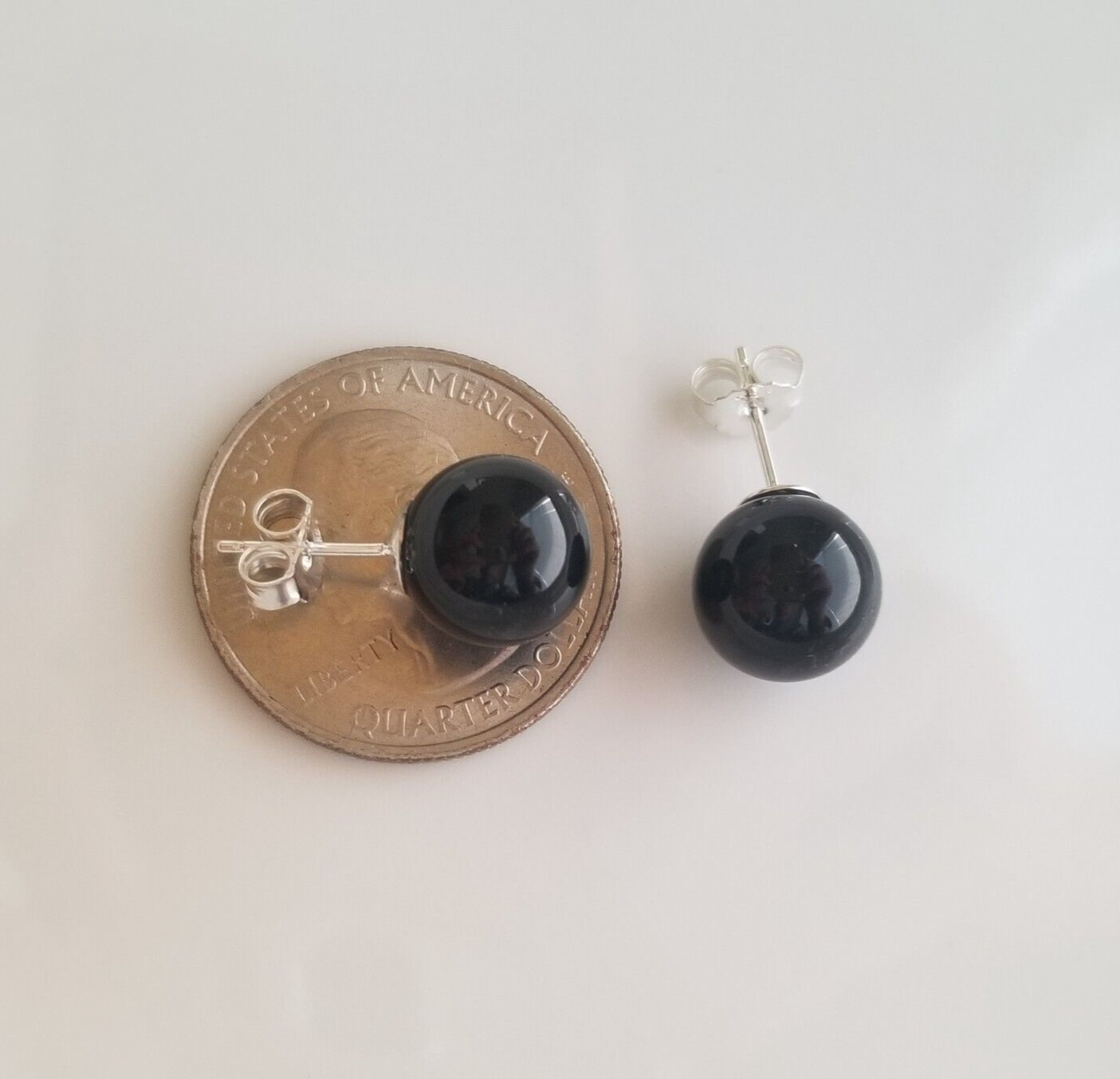 Solid 925 Sterling Sliver Natural Black Onyx 10mm Round Ball Stud Earrings