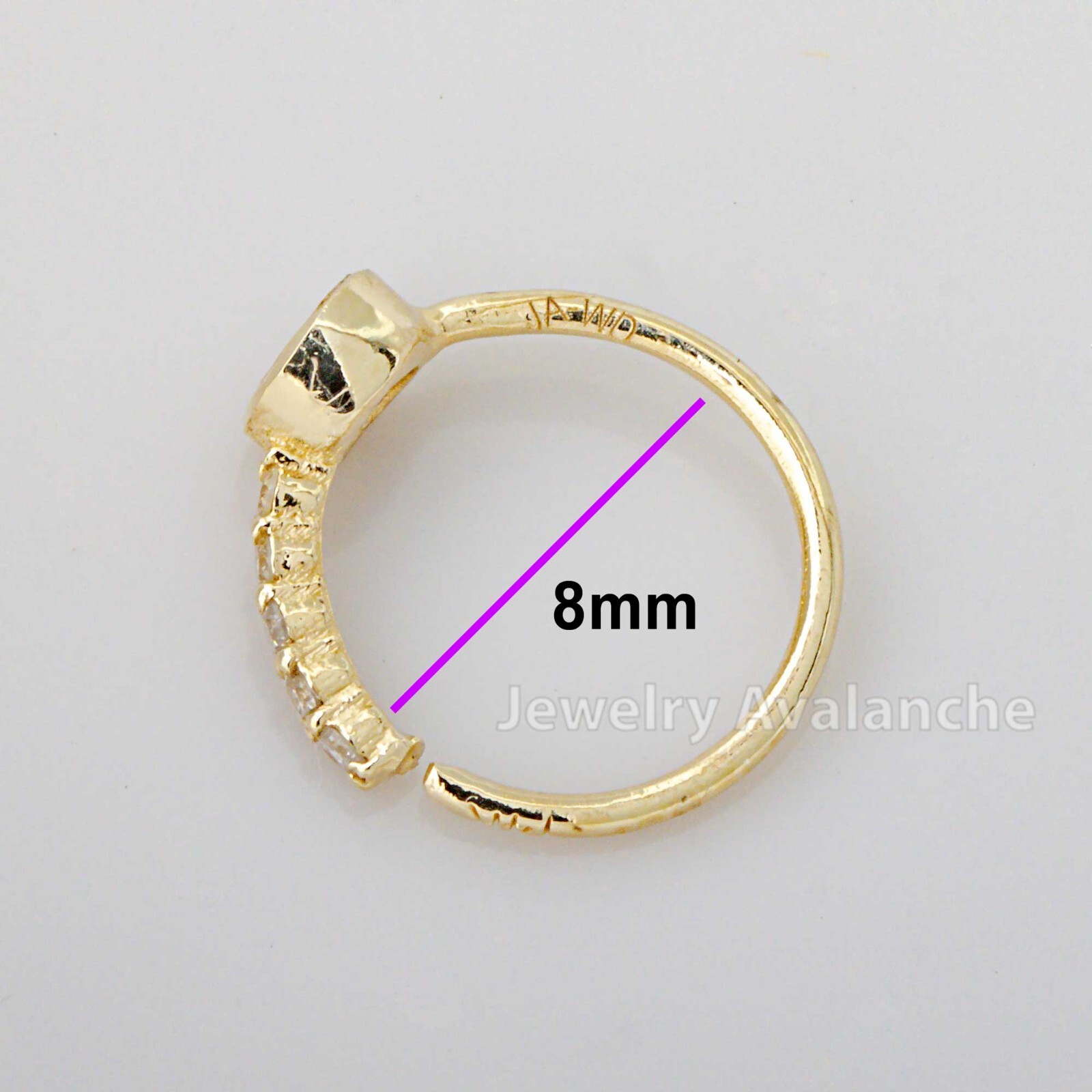 Bezel Set Diamond Nose Hoop, 8mm Solid 14kt Yellow Gold Nose Ring, 20G (0.8mm)