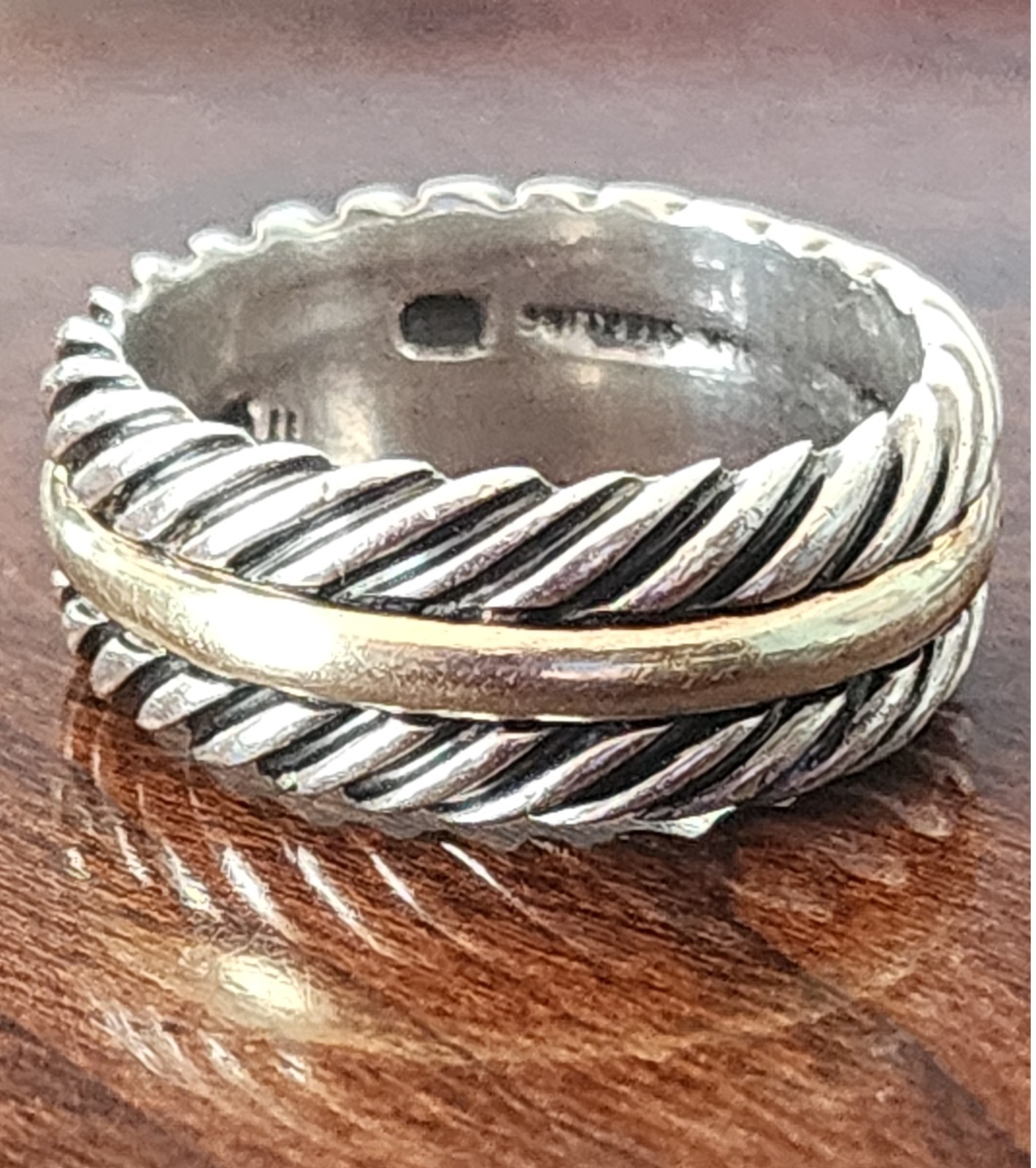 David Yurman Chevron Silver Gold Ring 10.5