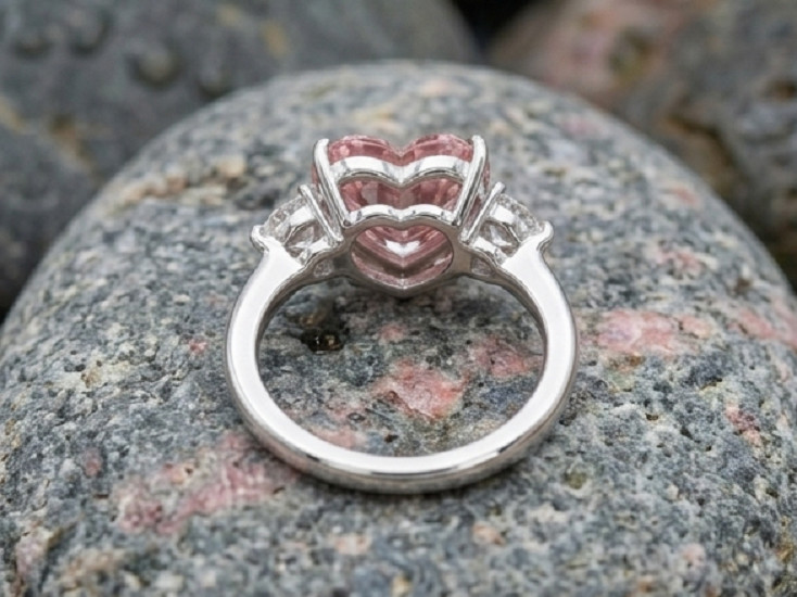 5ct Heart Cut Simulated Pink Sapphire/CZ Engagement Ring 14k White Gold Plated