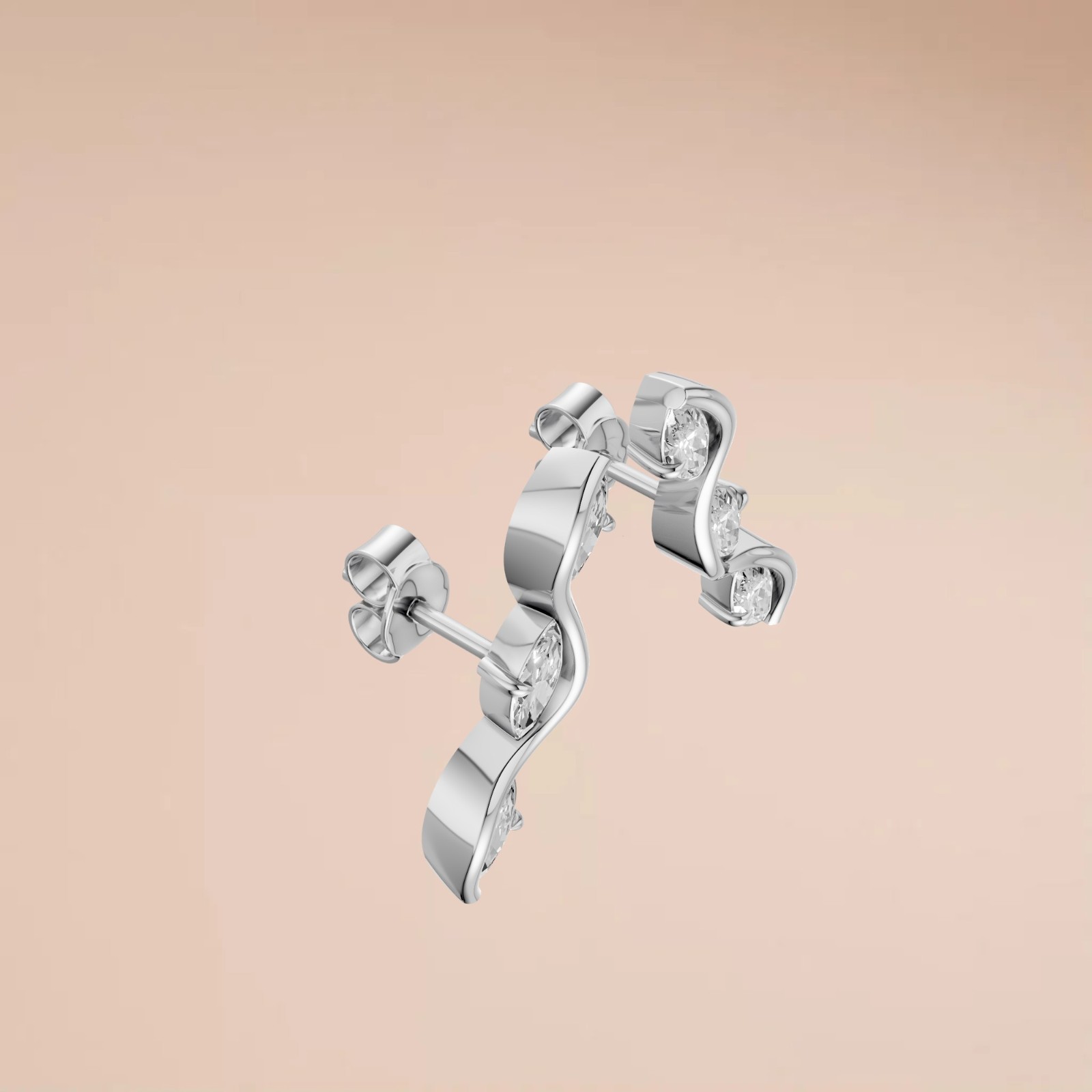 Ear Crawler Climber Stud Earrings Marquise Lab Grown Diamond Prong Setting