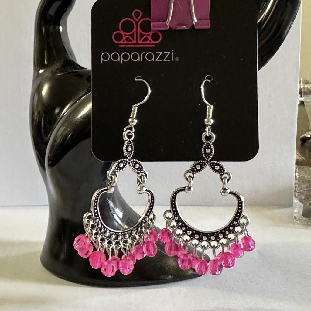 Paparazzi Silver and Pink Beaded Dangling Hook Earrings- New with Tags.RS5-05