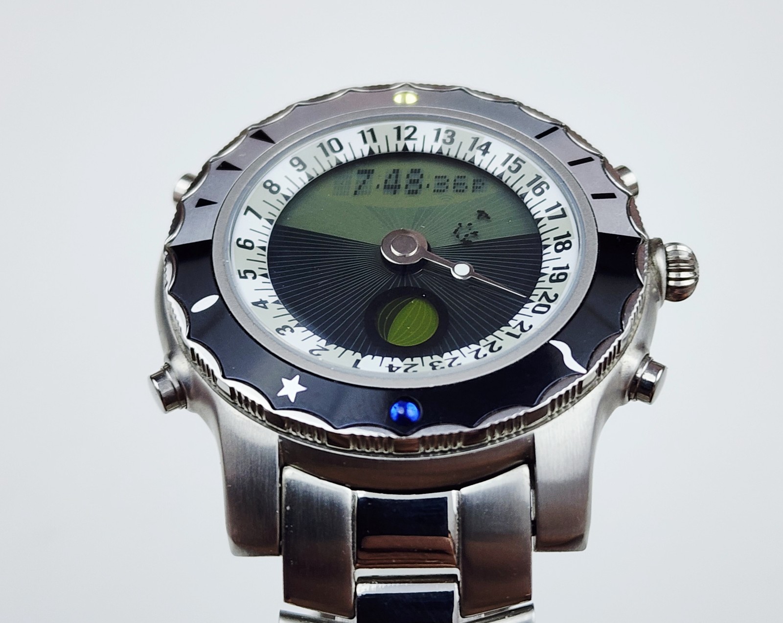 Men MOONPHASE ANALOG-DIGITAL Watch YES “Solstice”. Sunset/Sunrise. Alarm. In BOX