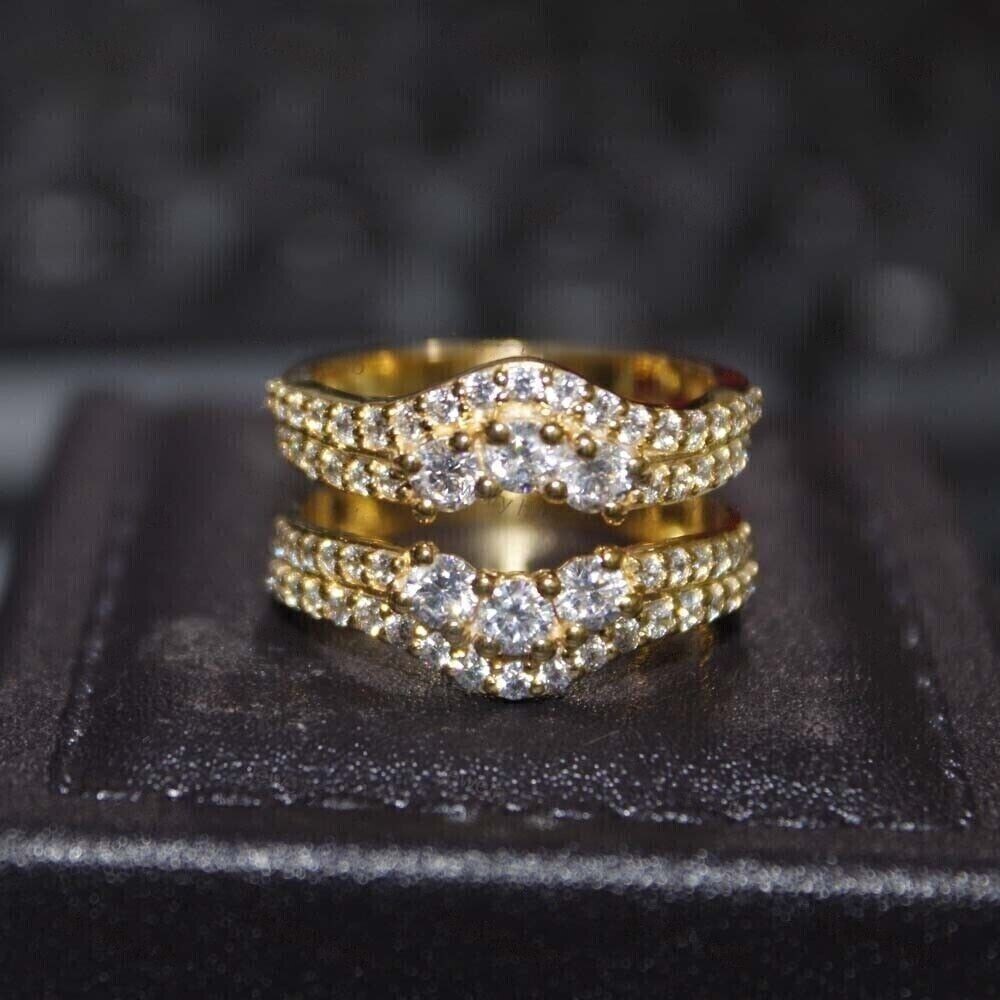 2 Ct Round Cut Diamond Simulated Enhancer Wedding Ring 14K Yellow Gold Plated