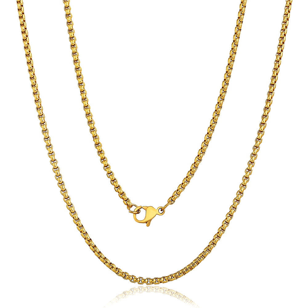 2/3/4/5mm 16″-30″ Men Women Gold Plated Box Chain Necklace Stainless Steel Xmas