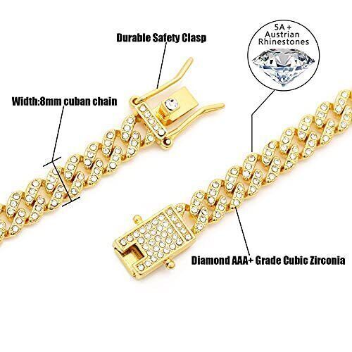 Men’s Gold Plated Iced CZ Out Solid Miami Cuban Link Bracelet Chain 8MM