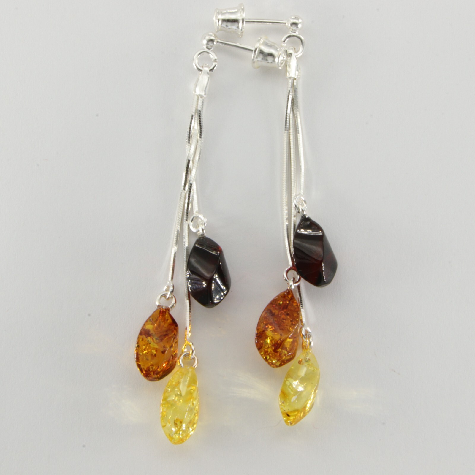 Multi-Color BALTIC AMBER Dangle Post Earrings 925 STERLING SILVER Poland #4809e