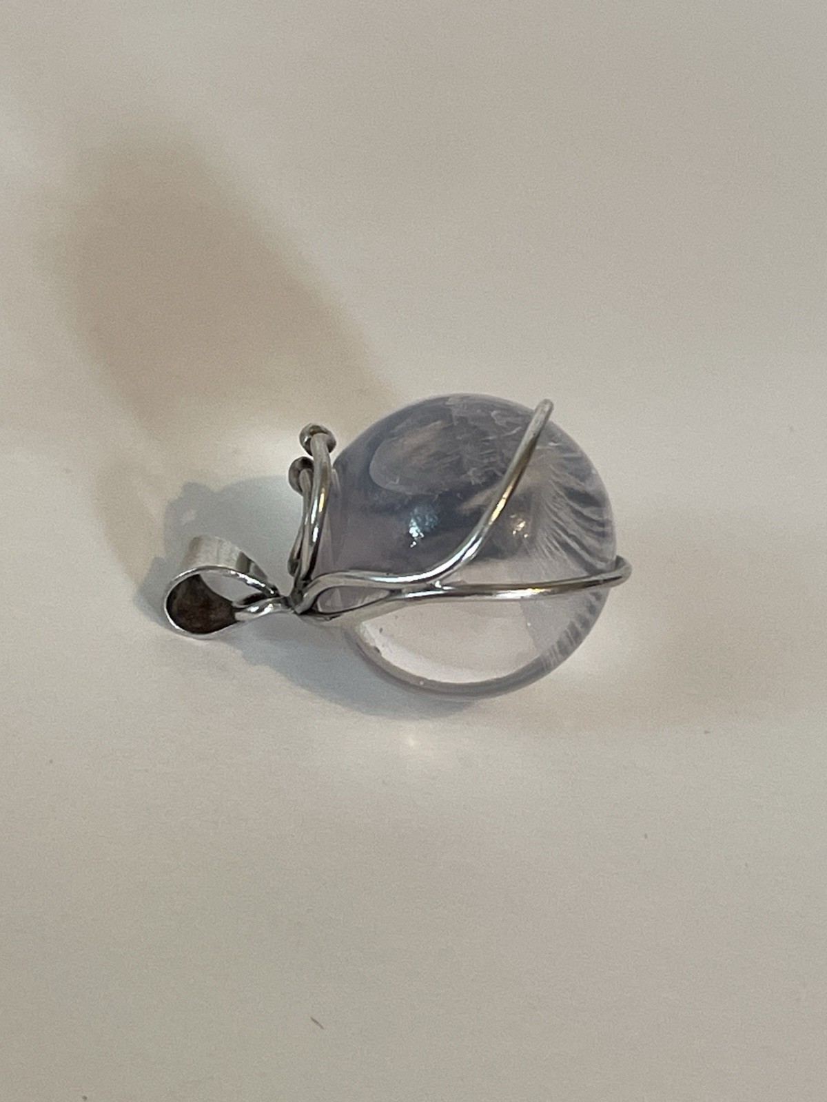 Vtg Sterling Silver Crystal Glass Quartz? Pools Of Light Orb Ball Pendant Locket