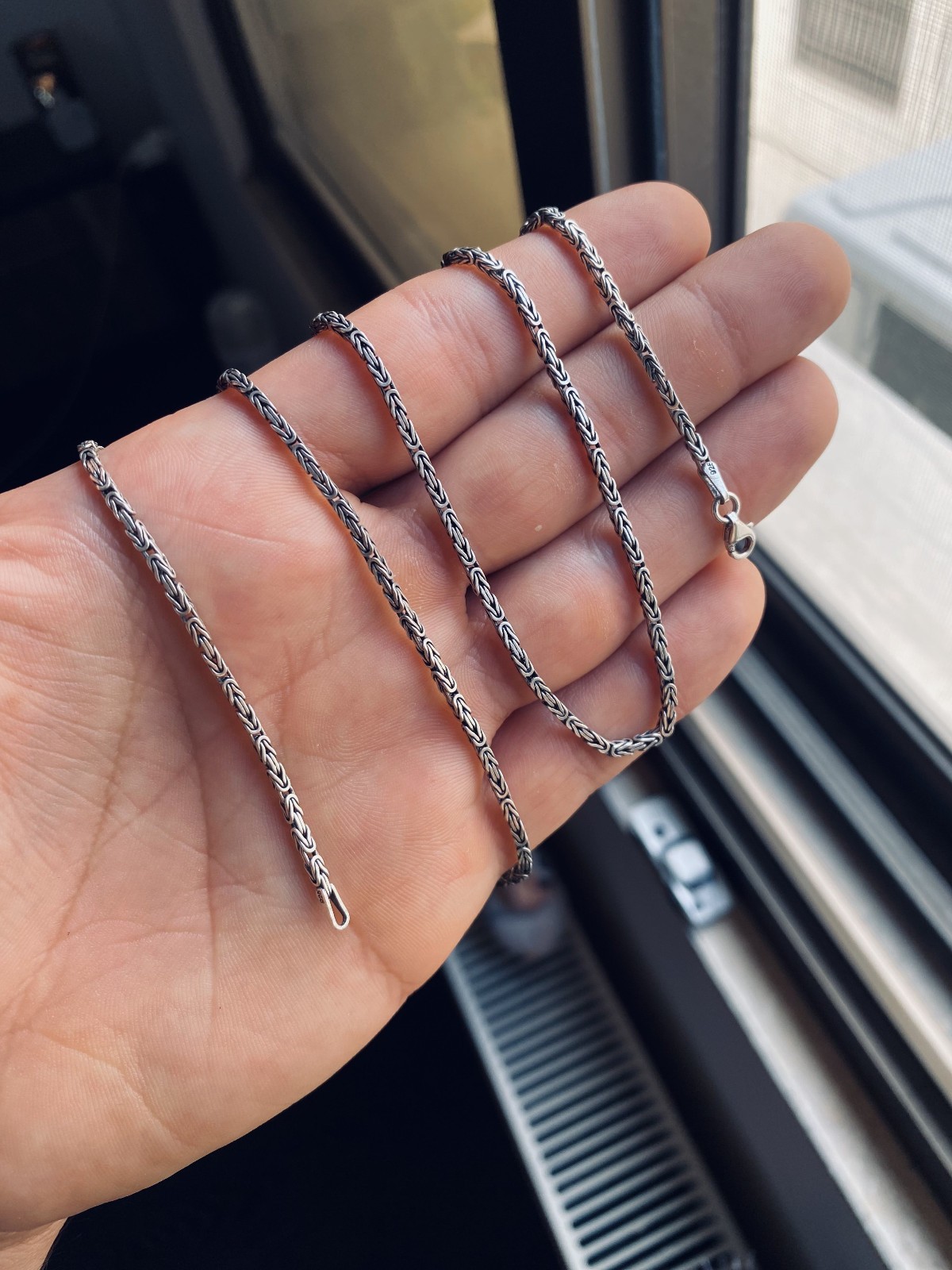 Real Solid 925 Sterling Silver Byzantine Rope Chain Necklace 2mm 26″ Length 13g