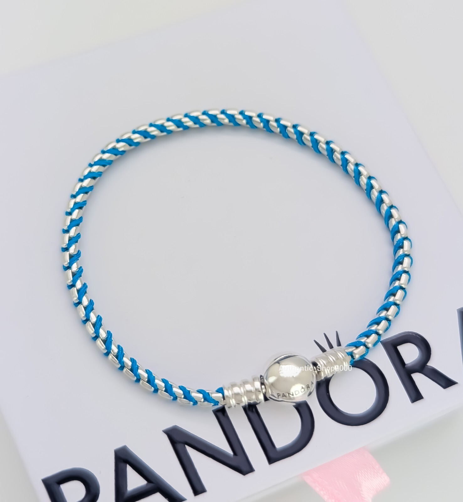 NEW 100% Authentic PANDORA 925 Blue Cord Snake Chain Charm Bracelet 593816C01