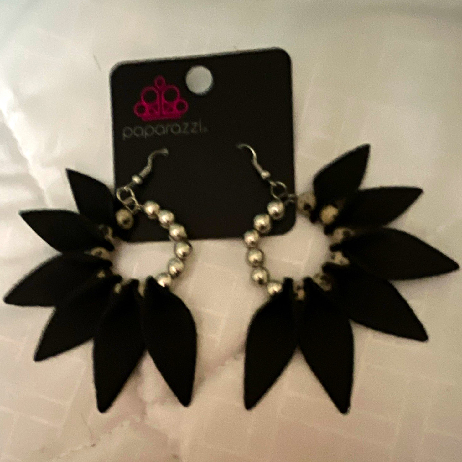 Paparazzi Black & Silver Hoop Dangle Earrings Hook Closure Metal No Stone