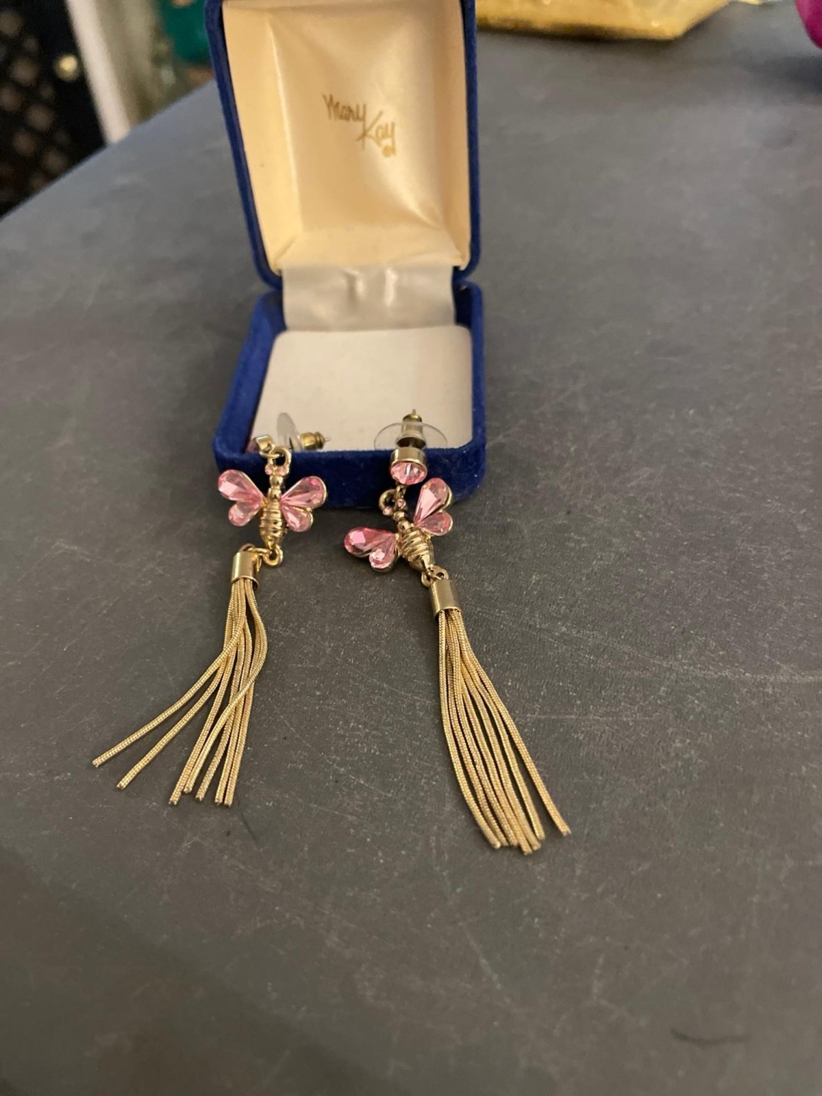 Pink Bee Golden Dangling Earrings
