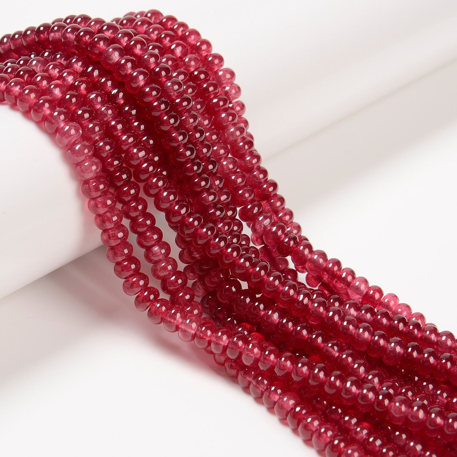 Ruby Red Color Dyed Jade Smooth Rondelle Beads Size 4x6mm 15.5” Strand