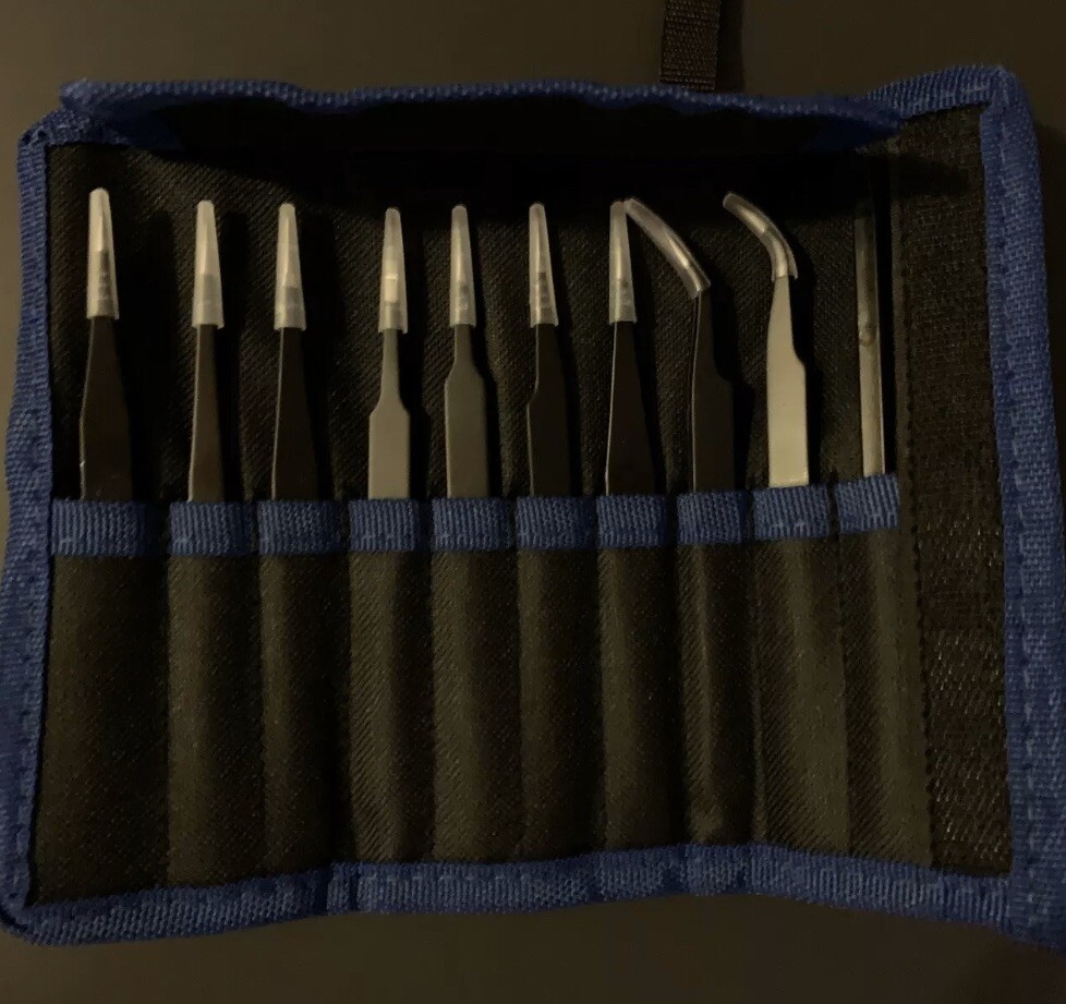 10pc Professional Tweezers Set for modelling hobby Jewelry Repair