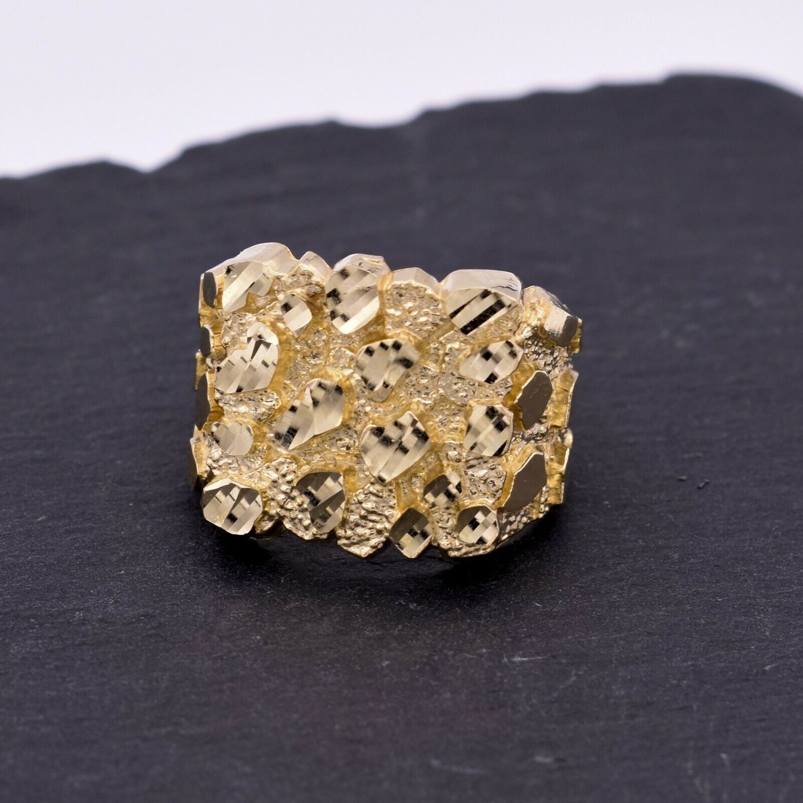 Mens Nugget Puffed Square Ring Real Solid 10K Yellow Gold ALL SIZES Unisex