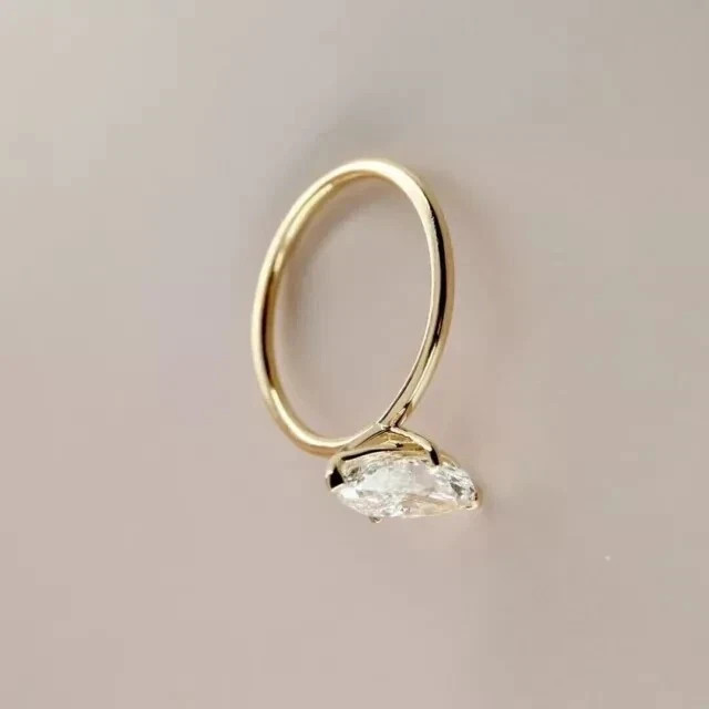 2 Ct Marquise Cut Simulated Diamond Solitary Wedding Ring 14k Yellow Gold Plated