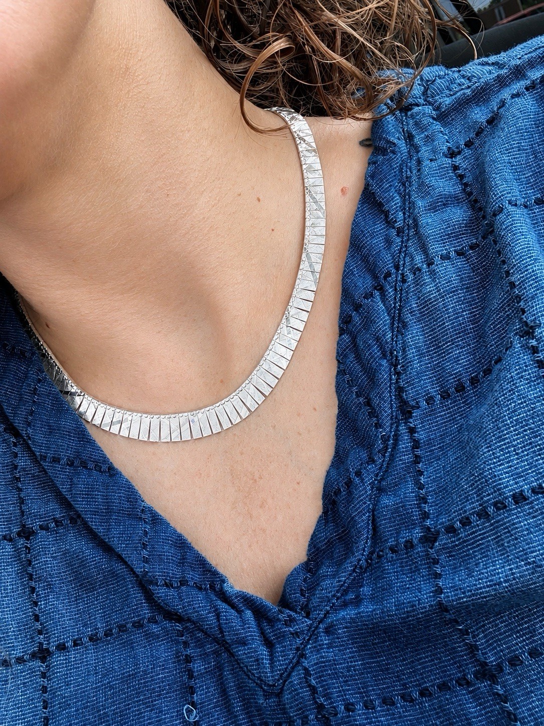 925 Italy Sterling Silver 16” Geometric Herringbone Necklace ACI Maker 4.65g
