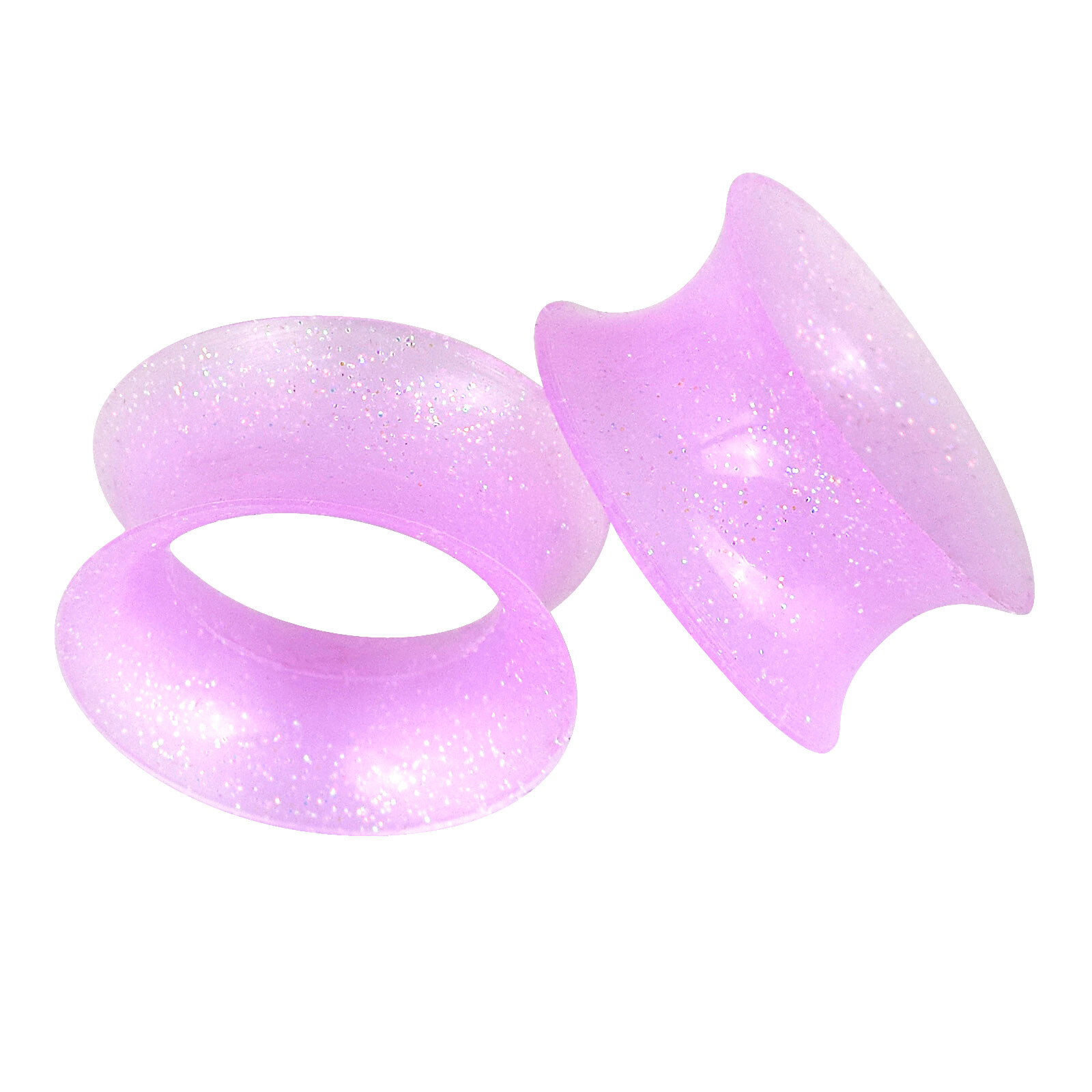 Pair Thin Silicone Ear Tunnels Gauges Plugs Glitter Earskin Stretchers 2g-3/4″