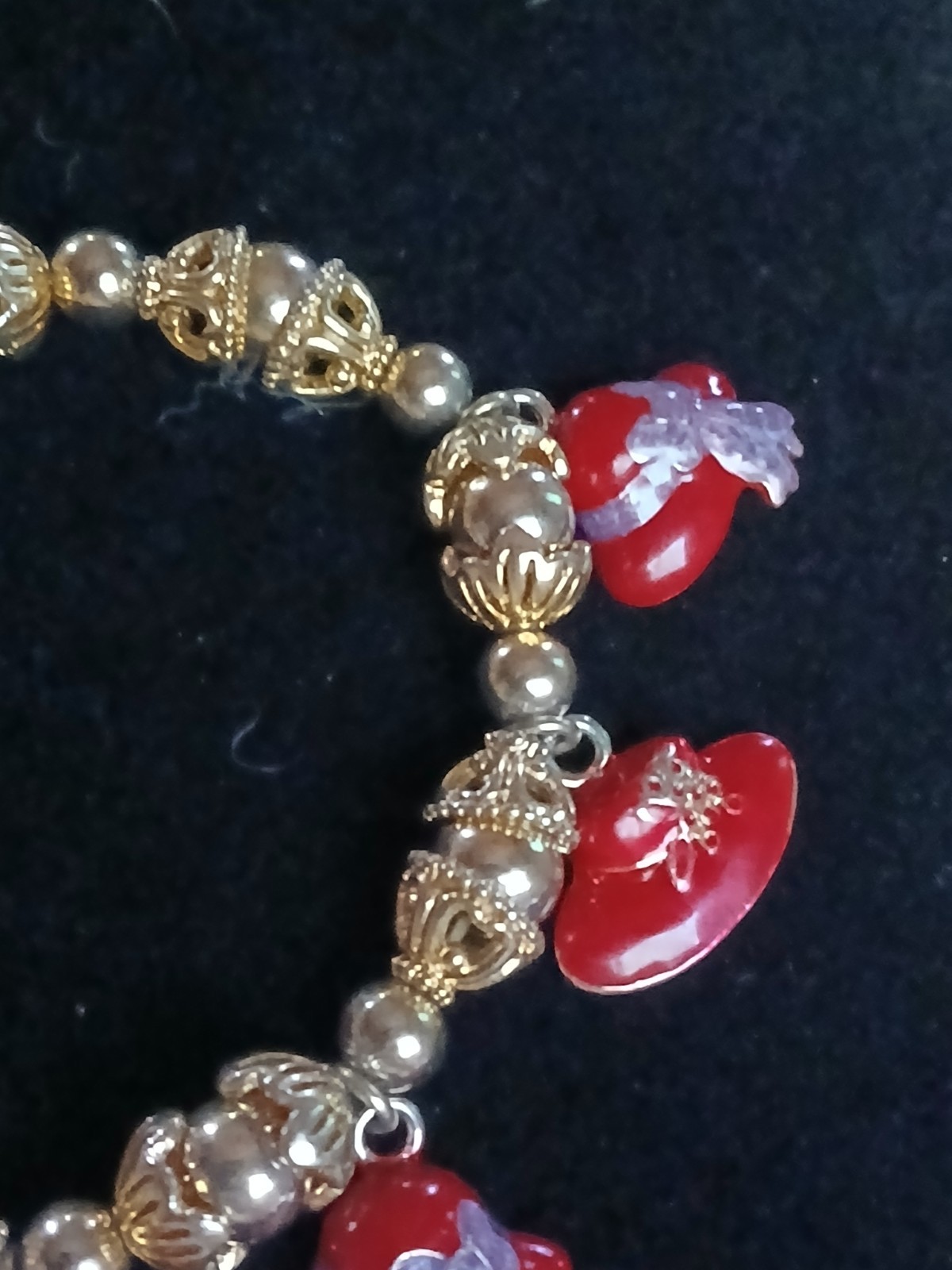 Vintage Red Hat Society Stretch Red and Silver Charm Bracelet Nice