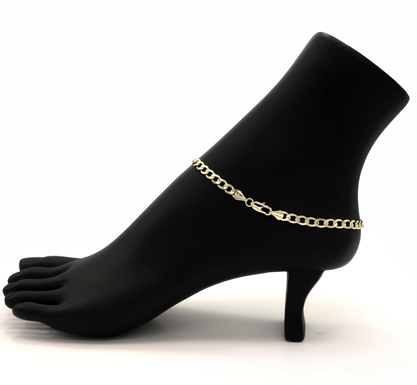 5mm ITALIAN FLAT CUBAN LINK CHAIN ANKLET 10″ ANKLE BRACELET 14K GOLD PLATED