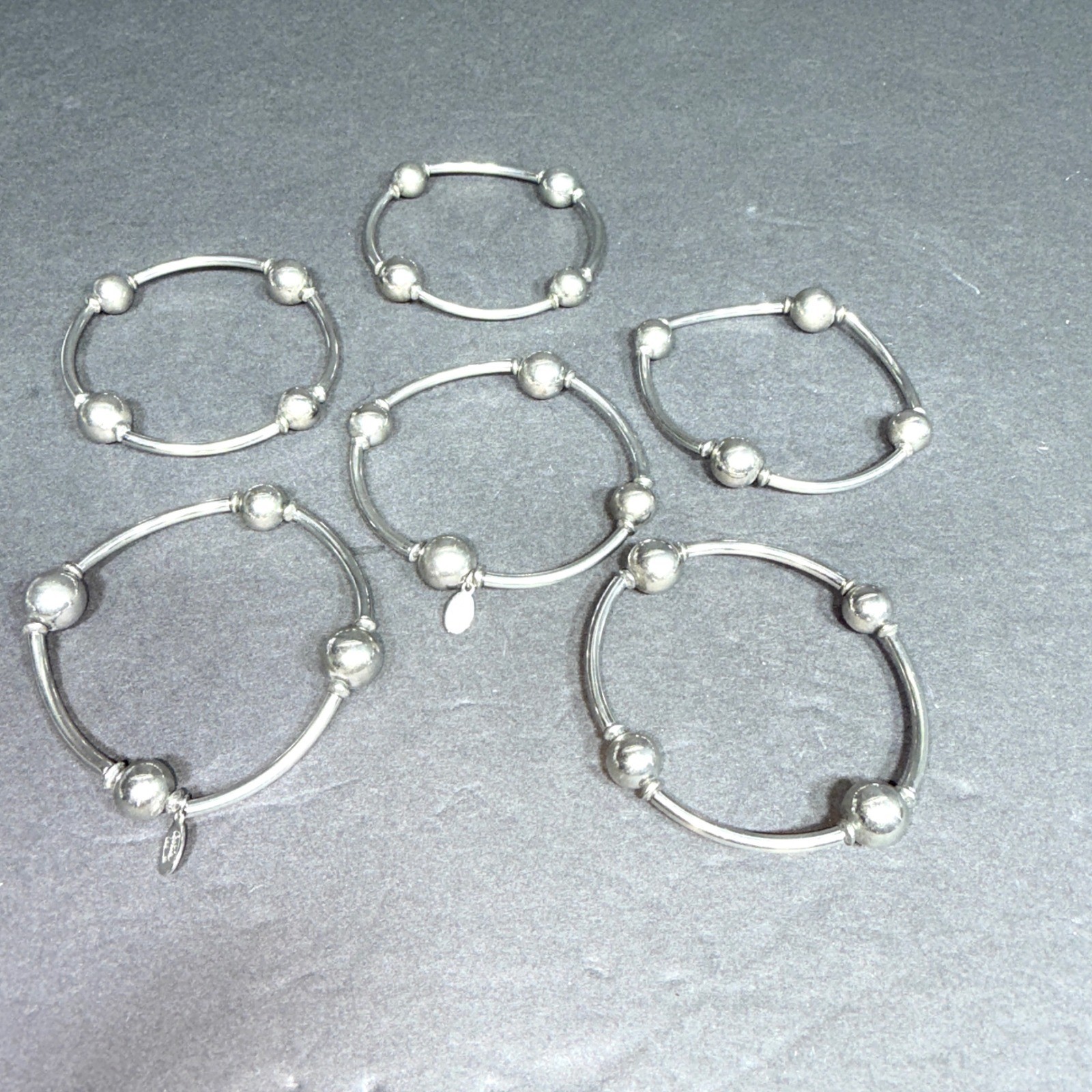 Cookie Lee Silver Tone Bead and Bar Stretch Bracelets Set of 6 Stackable