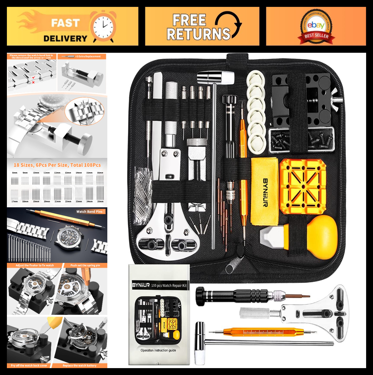 Watch Link Removal Kit & Repair Tools Set – Case Opener, Battery Replacement, Pi