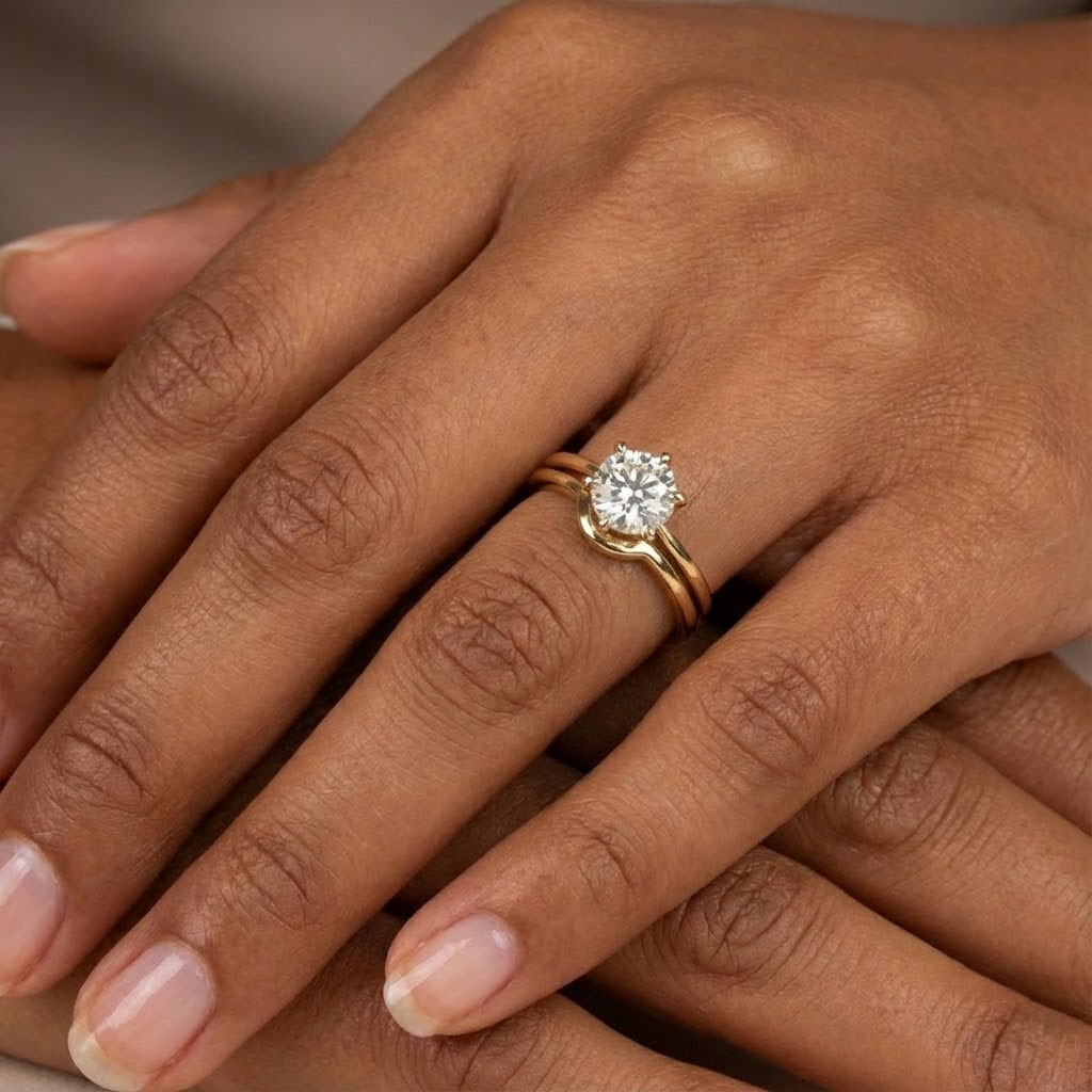 18K Gold Solitaire Engagement Ring Set 1.35 Carat Round Lab-Grown Diamond H VS2