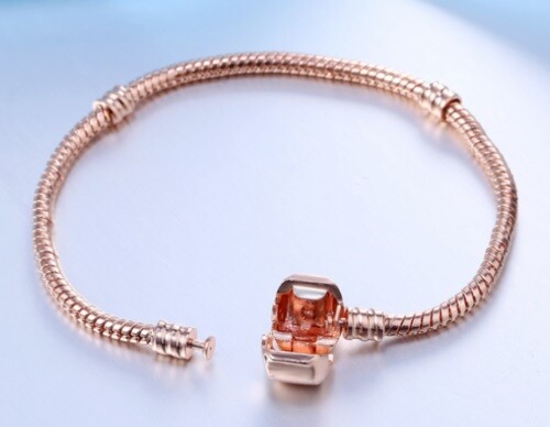 European Charm Bracelet Adjustable Snake Chain Rose Gold Heart Free Gift Bag