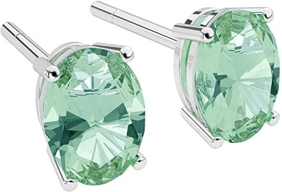 Solid 925 Sterling Silver 2.00ct Genuine Green Amethyst Oval Cut Stud Earrings