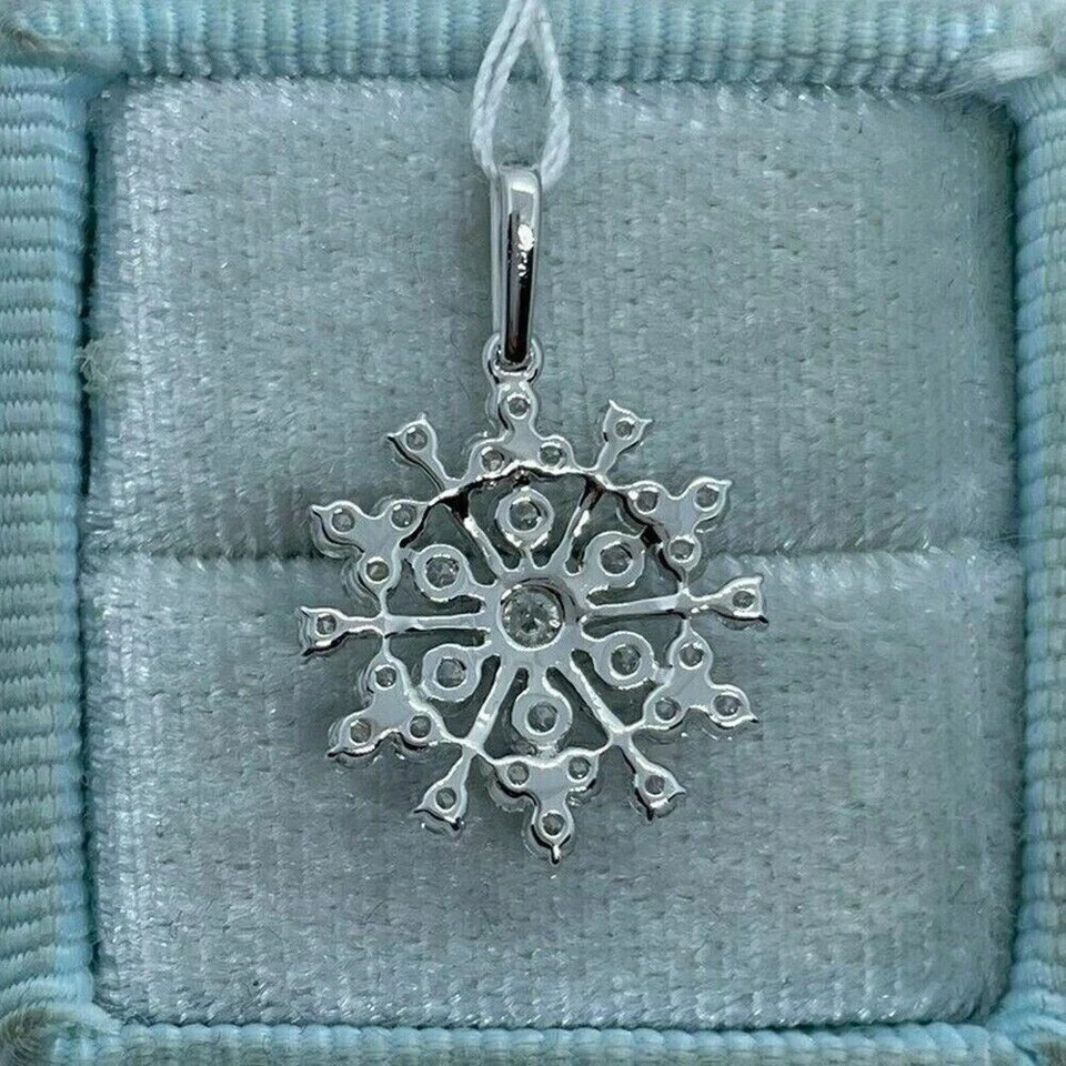 1.50 Ct Round Cut Lab Created Diamond Snowflake Pendant 14k White Gold Plated