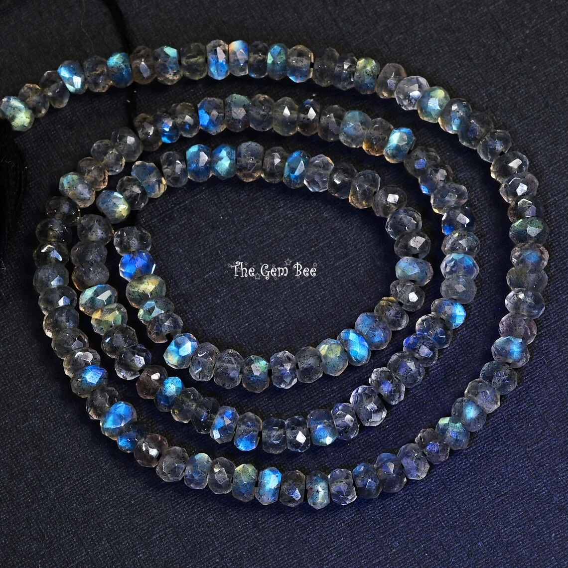3.5mm Blue Flash Labradorite Faceted Rondelle Bead 12.5″ strand