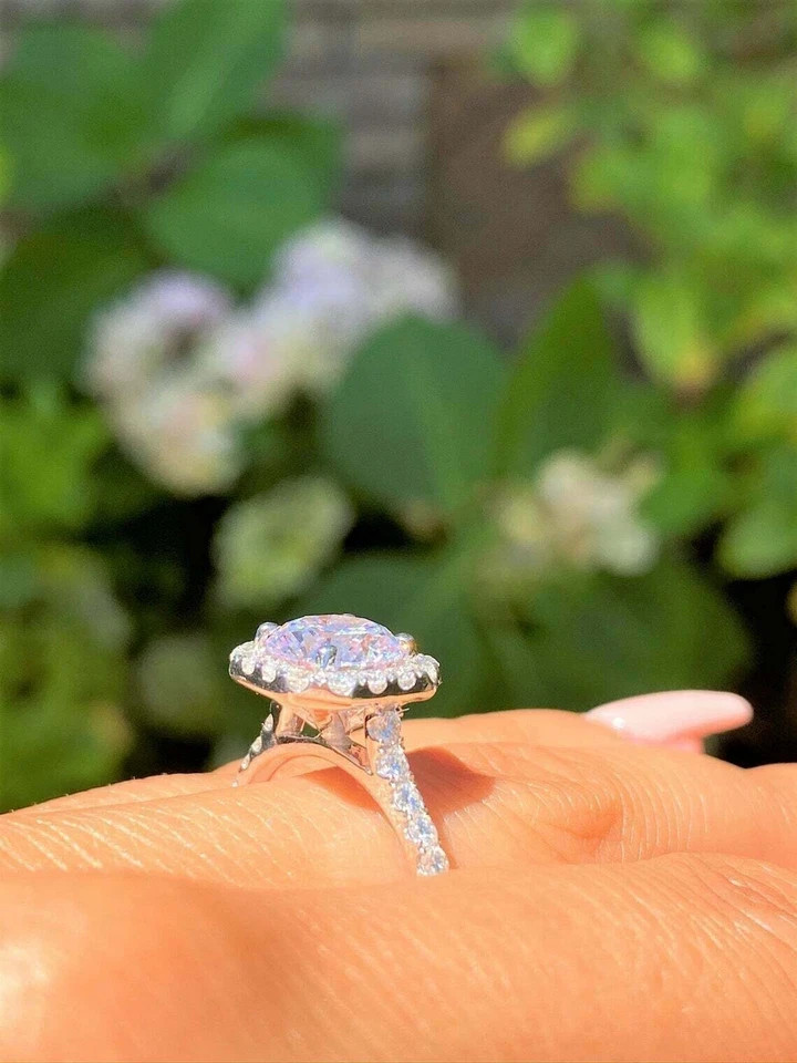 14K White Gold Over 2Ct Lab Created Diamond Cushion Shape Halo Engagement Ring