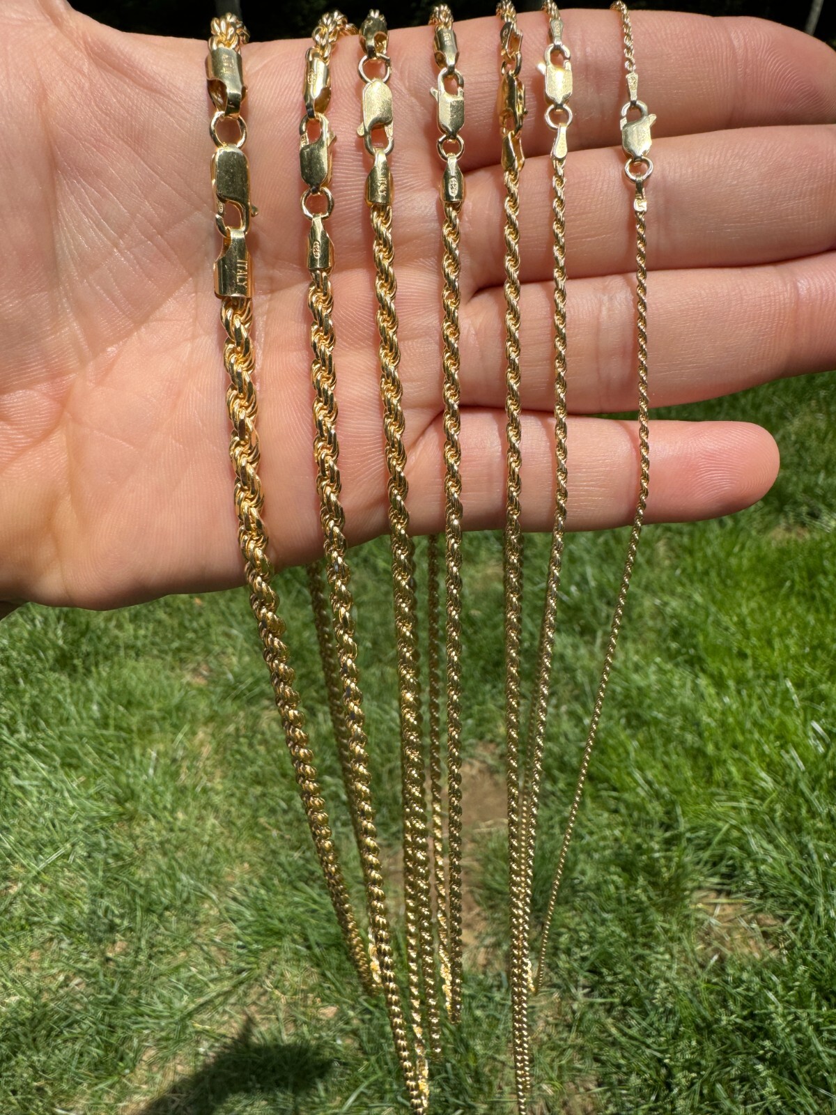 Cadena Rope de Plata 925 con Baño de Oro 14k para Hombre y Mujer 1.5-5mm
