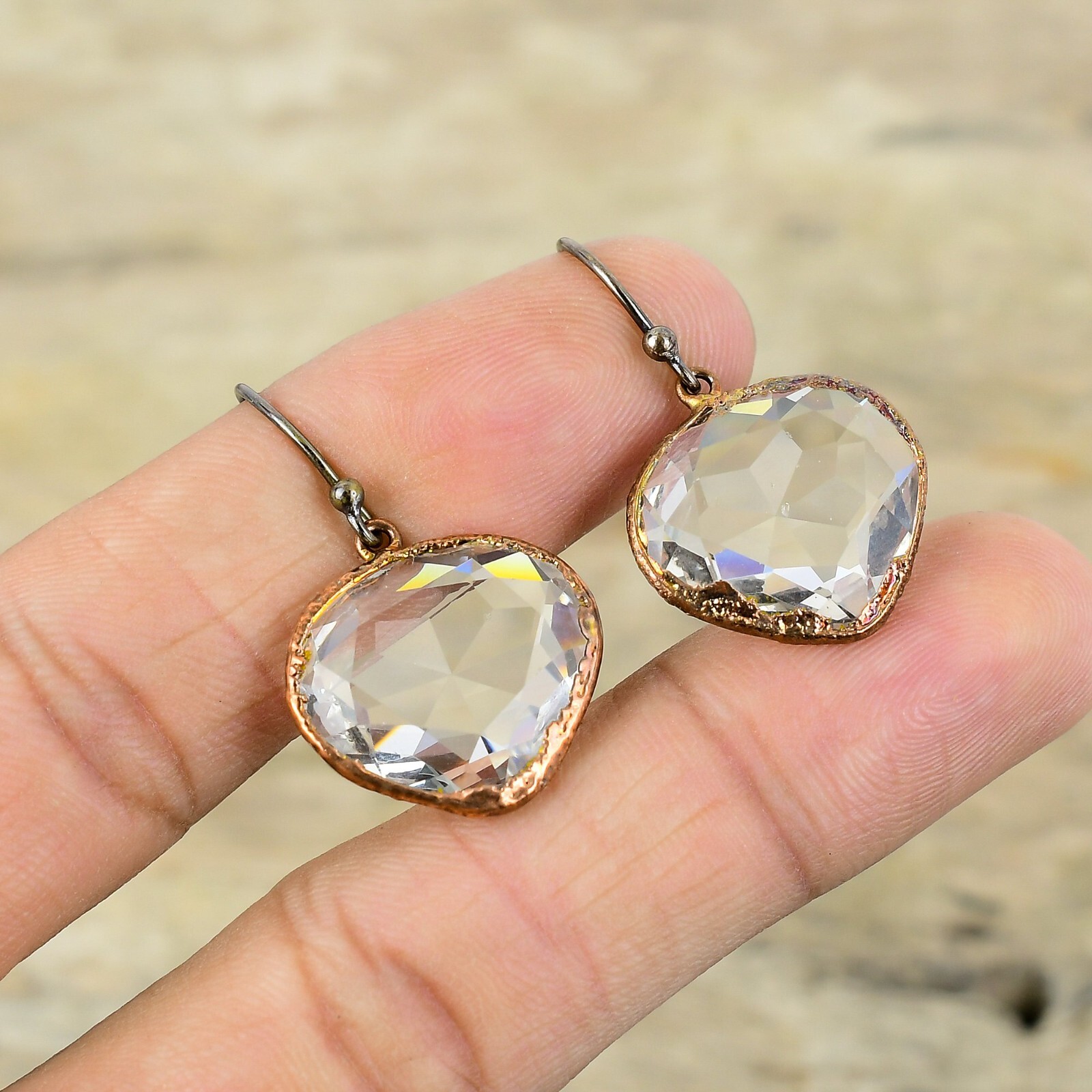 Gift For Women Electroformed Drop/Dangle Earrings Copper White Topaz 1.38″