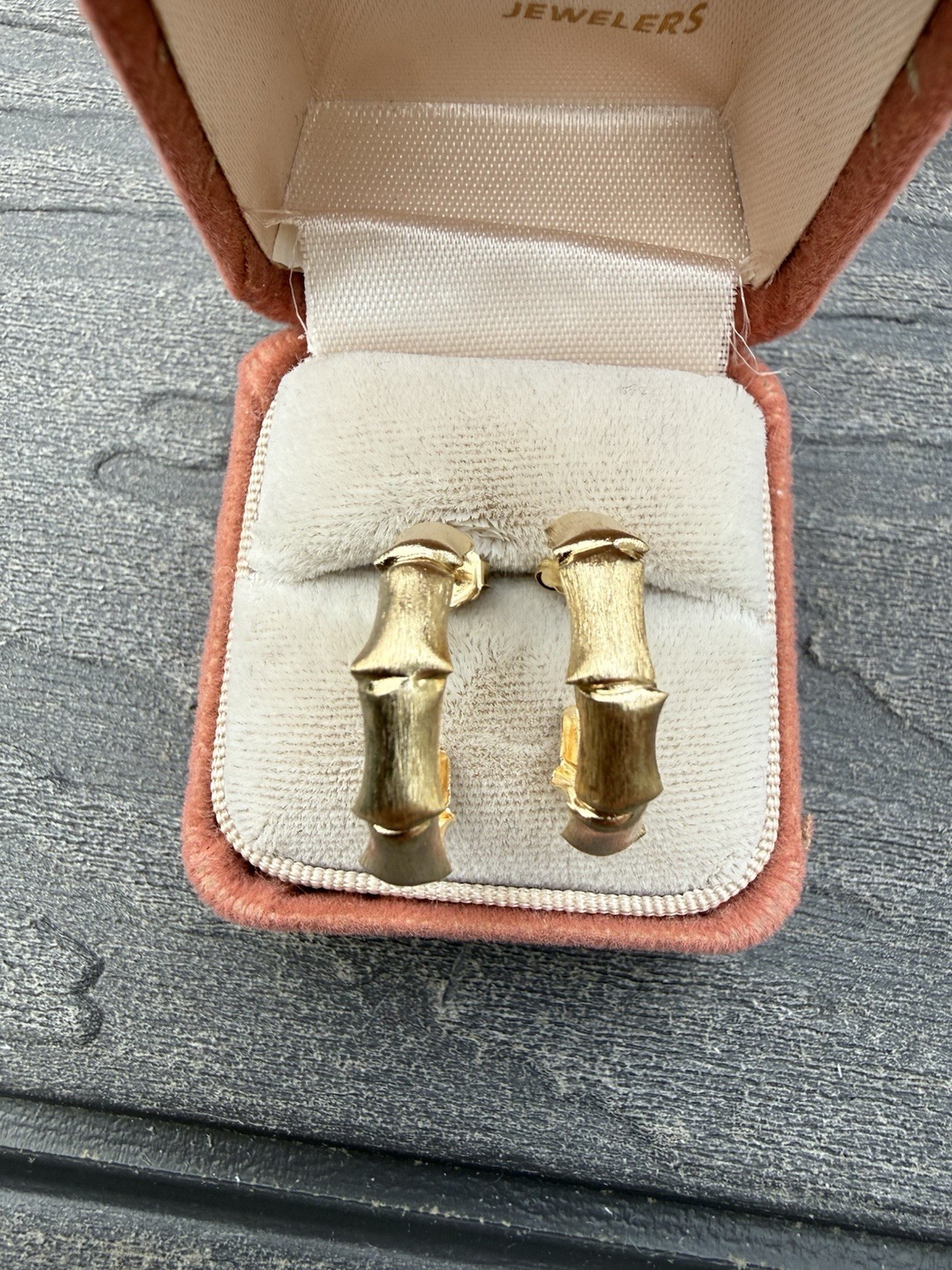 2.19g Vintage 14k Yellow Gold Satin Finish Bamboo 3/4 20mm Hoop Stud Earrings