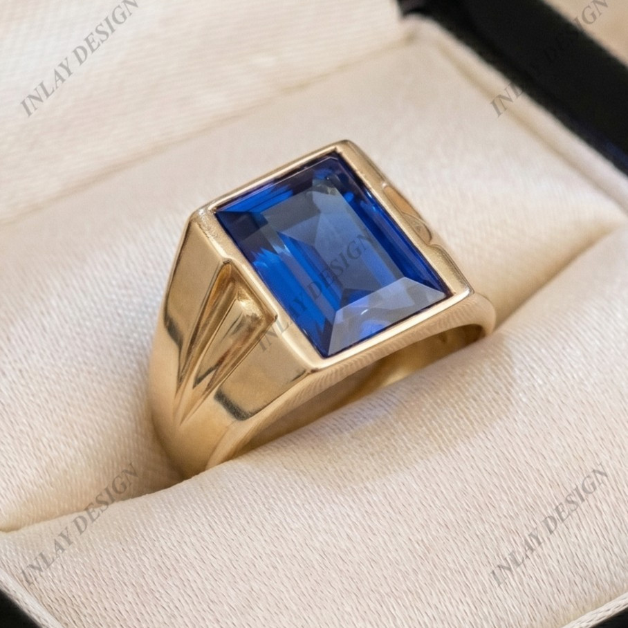 Men Sapphire Gemstone Ring 925 Sterling Silver Lovely Men’s Gift Ring All Siz