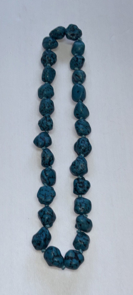 POLISHED TURQUOISE NUGGET HAND KNOTTED 26” BLACK MATRIX NECKLACE 260 GRAMS