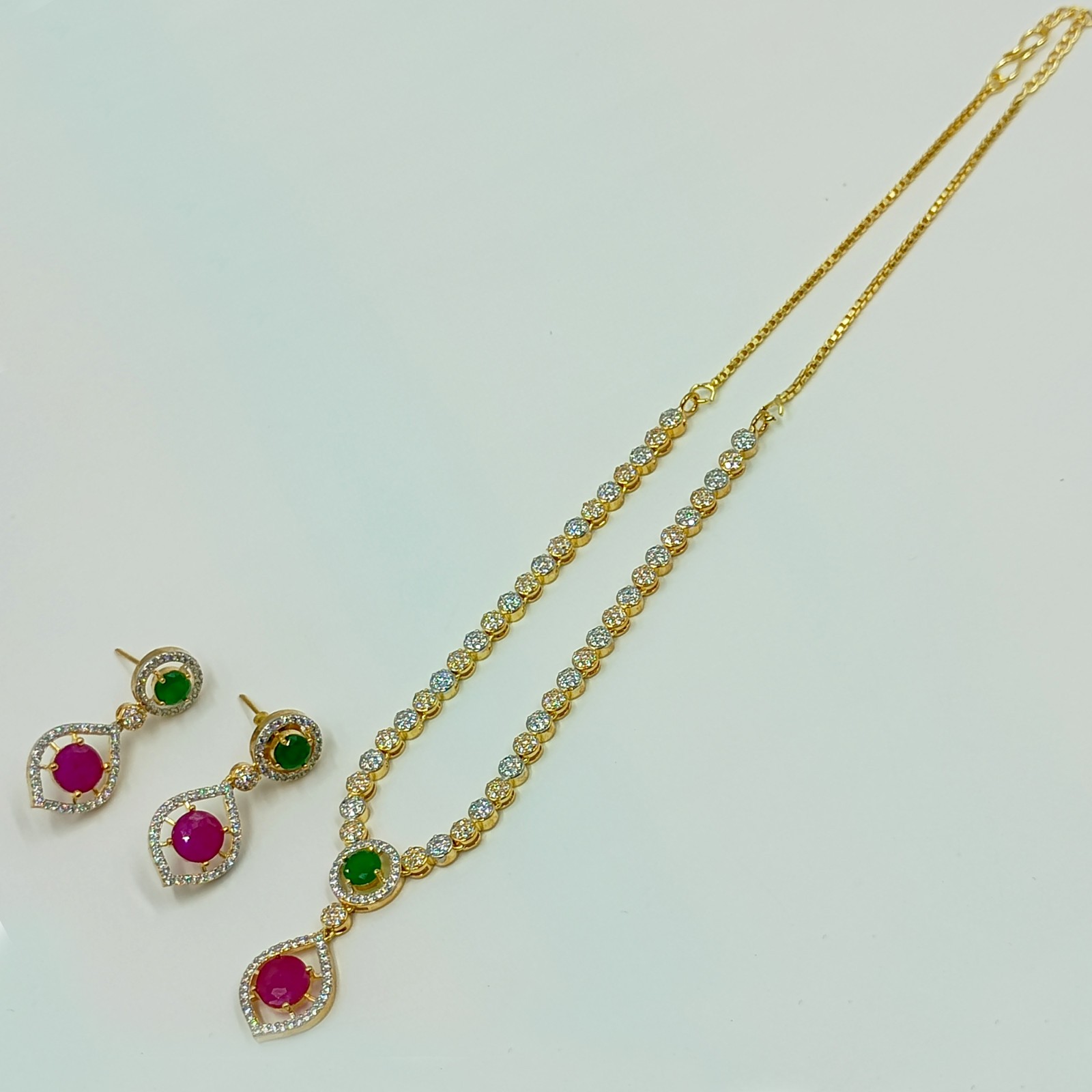 Round Stone Ruby Emerald Necklace Set 22k Gold Plated South Indian Jewelry