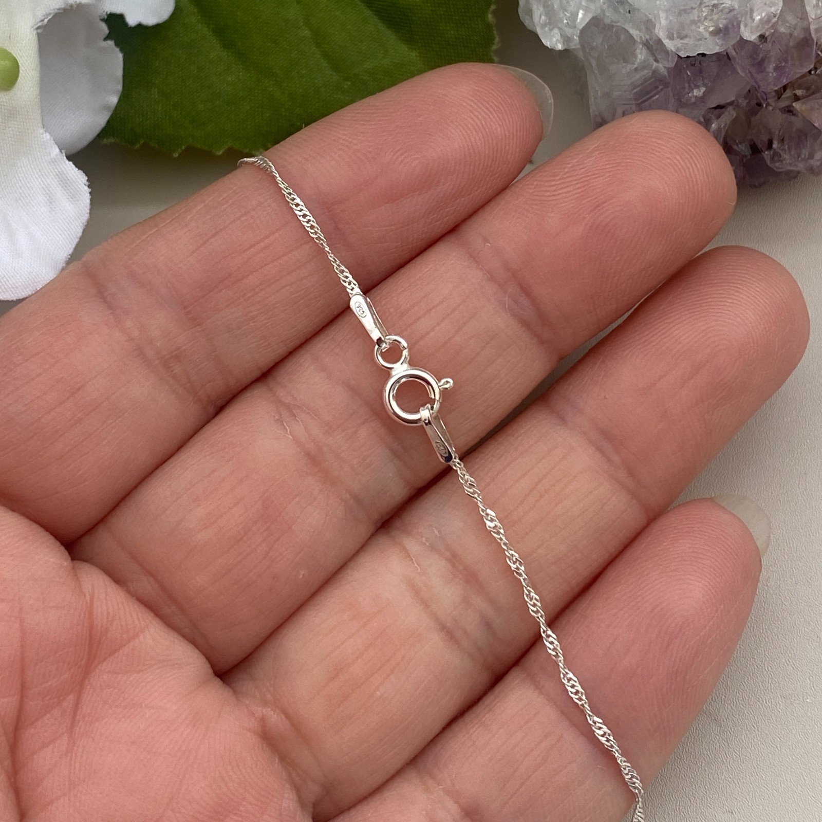 925 Sterling Silver Chain Necklace-Singapore chain-Finished ,Ready to Wear-1mm