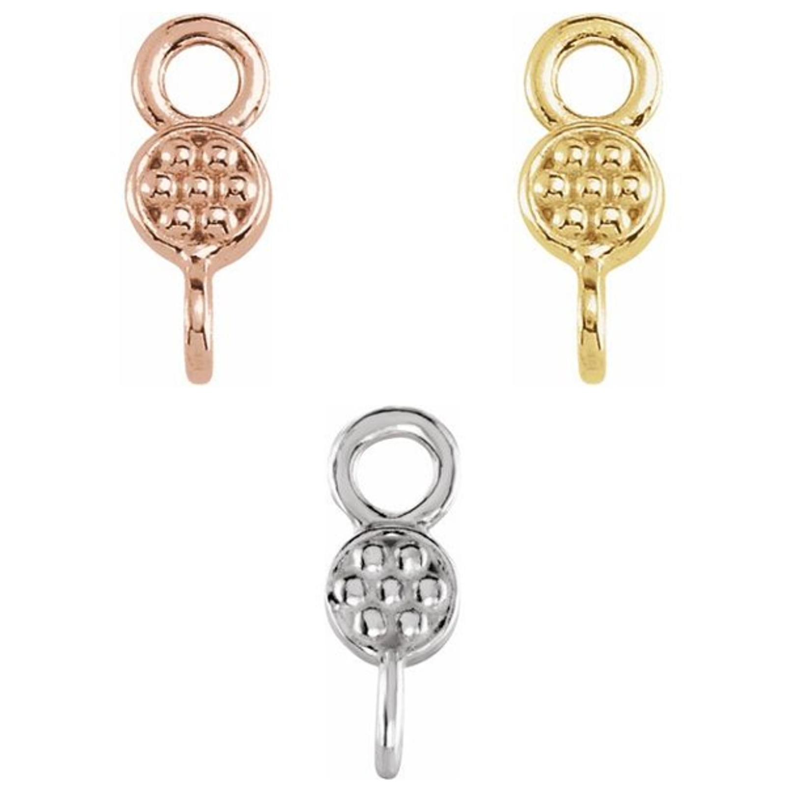 14K 18K Gold or Silver Round Beaded Milgrain Shape Tiny Dangle Mount Charm Drop