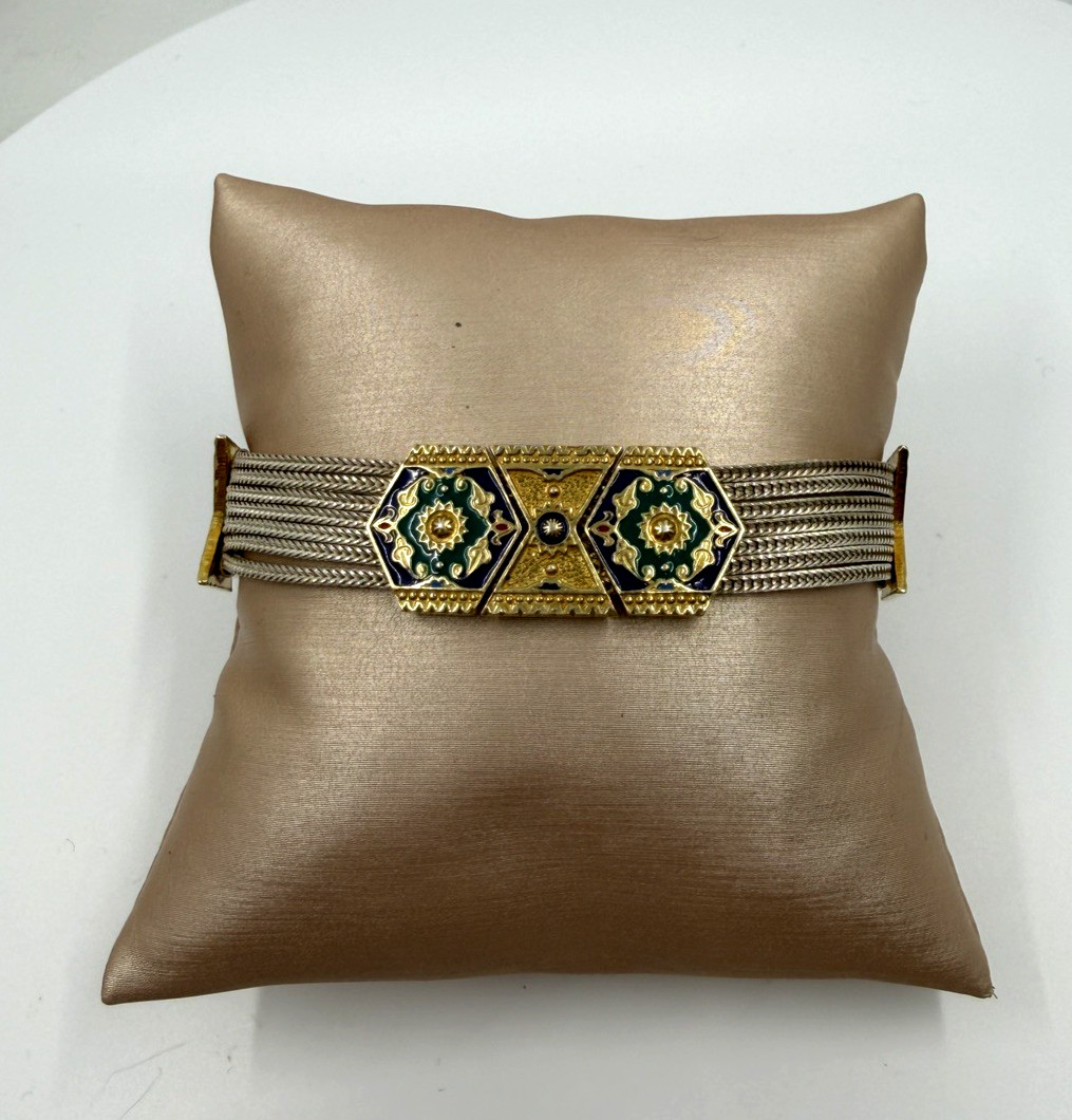 925 Midcentury Modern Verneil Enamel Bracelet 7 Inches 28.5 grams