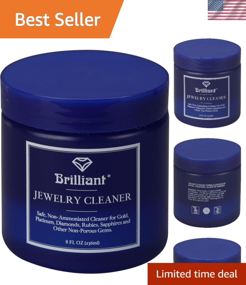 Blue Jewelry Cleaner – 8 Fluid Ounces, Non-Toxic with Cleaning Basket & Brush