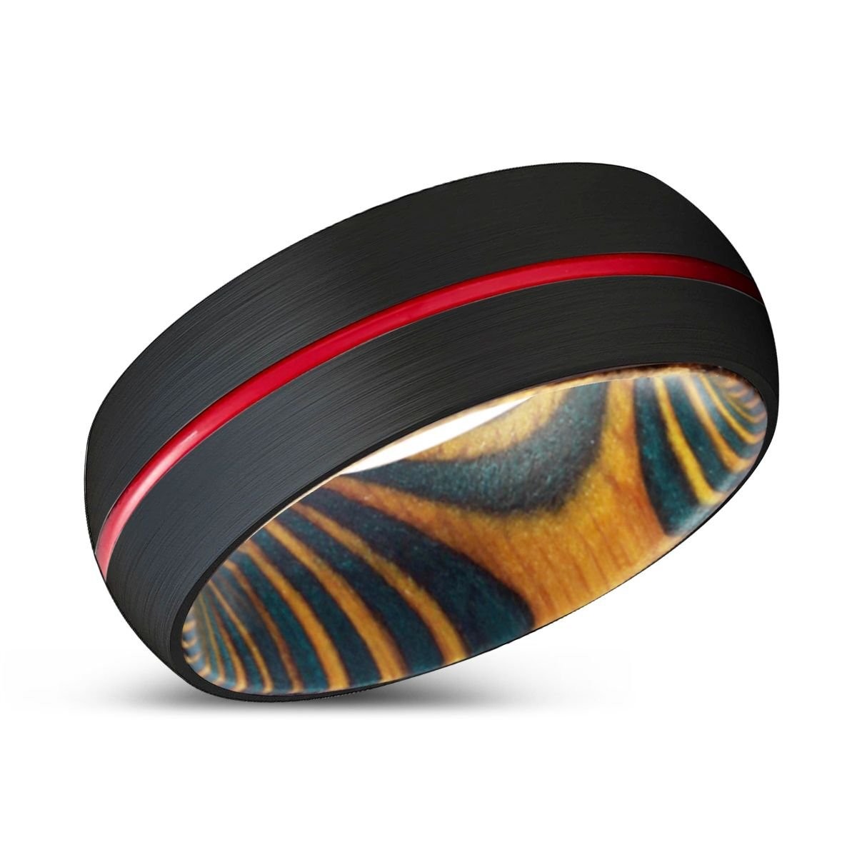 APACHE | Tungsten Green Yellow Wood Inlay Ring 8mm