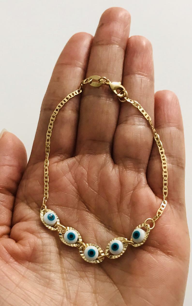 18k gold filled Evil Eye luck,protection bracelet 7.5” Adult / Pulsera ojo -B101