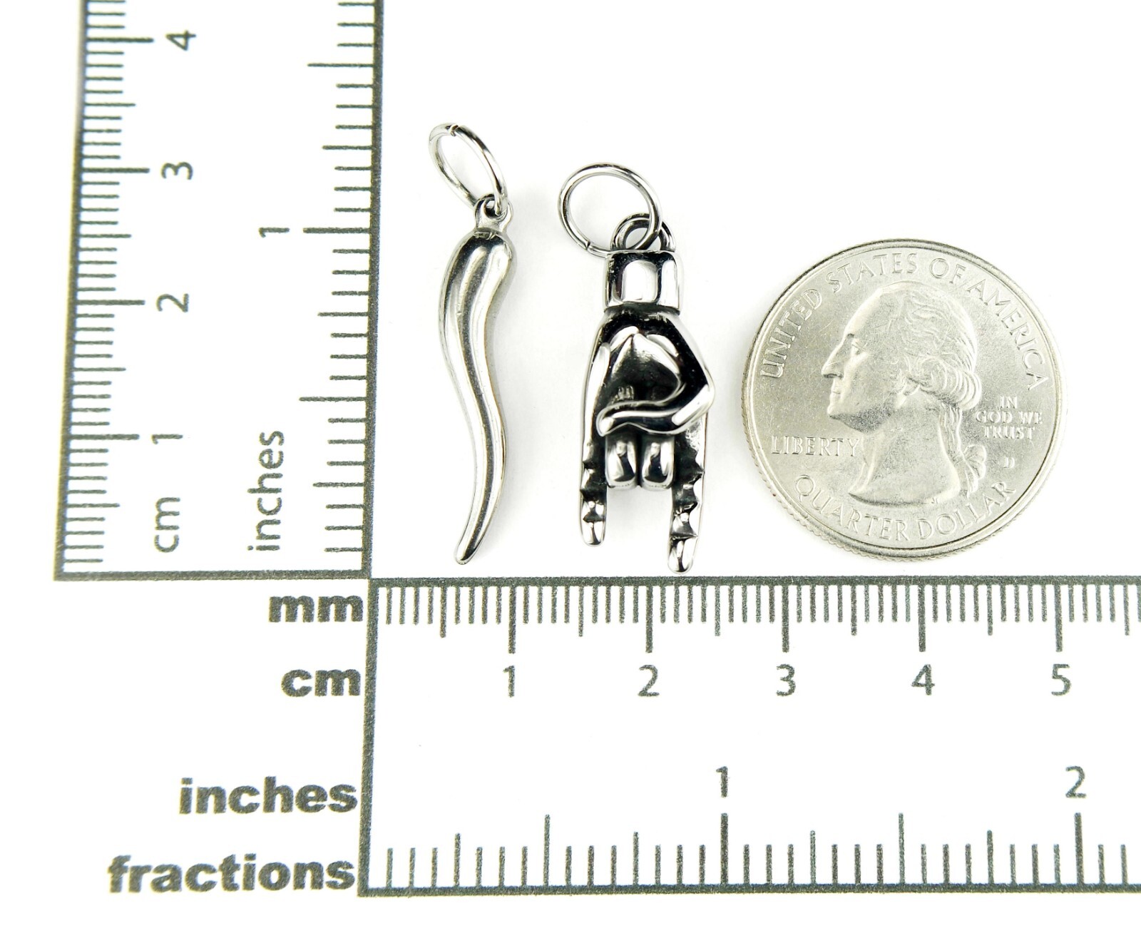 Mano Cornuto or Cornicello, Italian Malocchio Charm, Stainless Hand or Horn