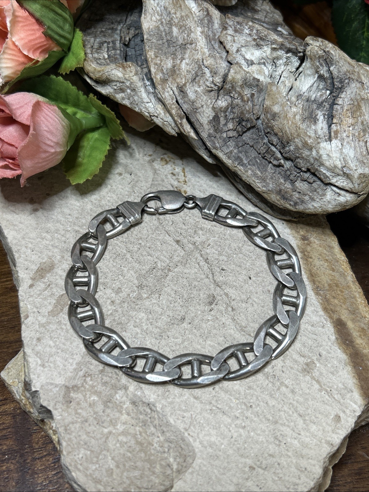 41. Vintage Sterling 925 Mariner Link Chain Bracelet 8 1/2″. 36.3g. Italy Unx