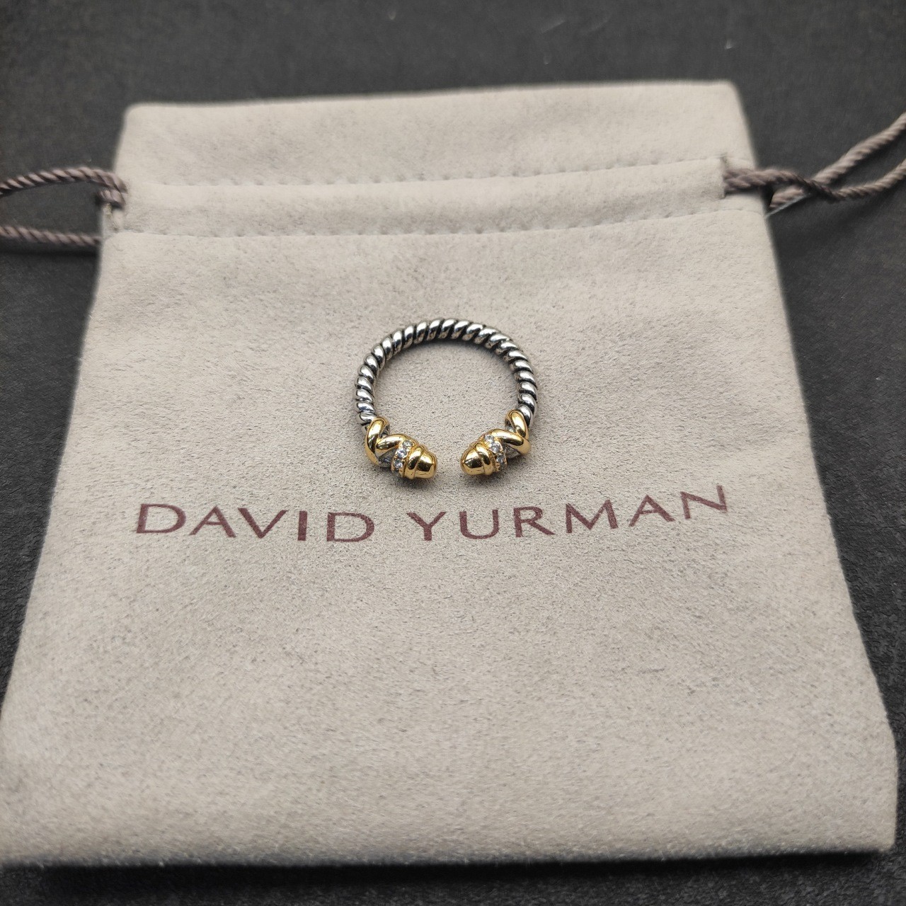 David Yurman Petite Helena Open Ring 925 Silver 18K Gold W Diamonds Size 8