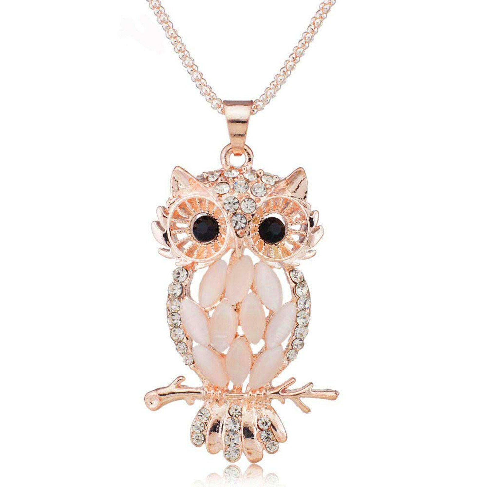 Owl Pendant w/Necklace Opal Lab Created/Plated Fashion Jewelry 28″ SELECT COLOR