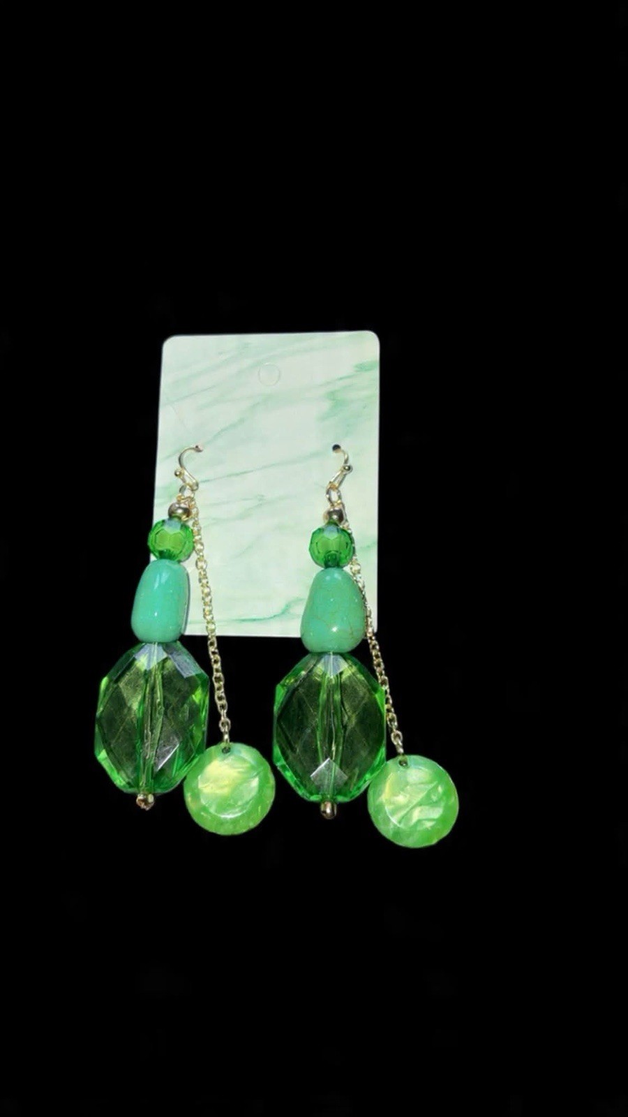 Green Round Beaded Dangle Drop Earrings Metal Hook Fashion Jewelry