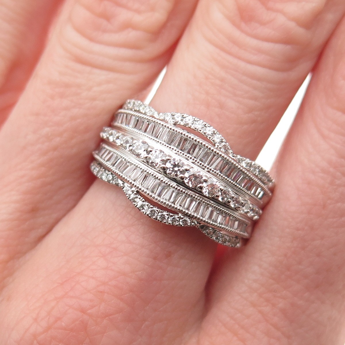 925 Sterling Silver Round & Tapered Baguette-Cut C Z Ring Size 8.75
